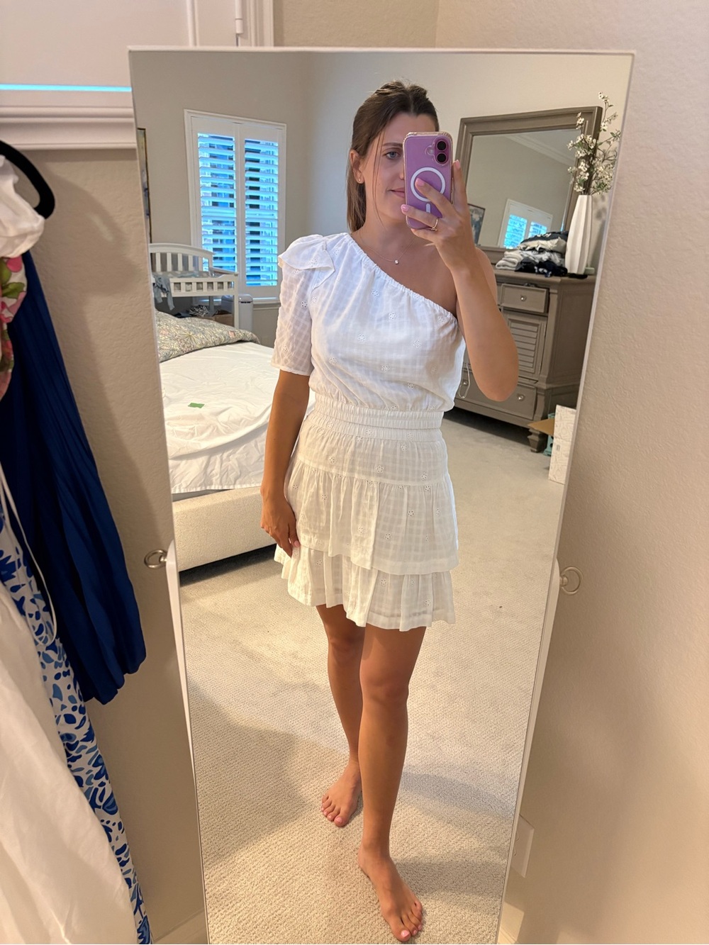 One-Shoulder White Tiered Set